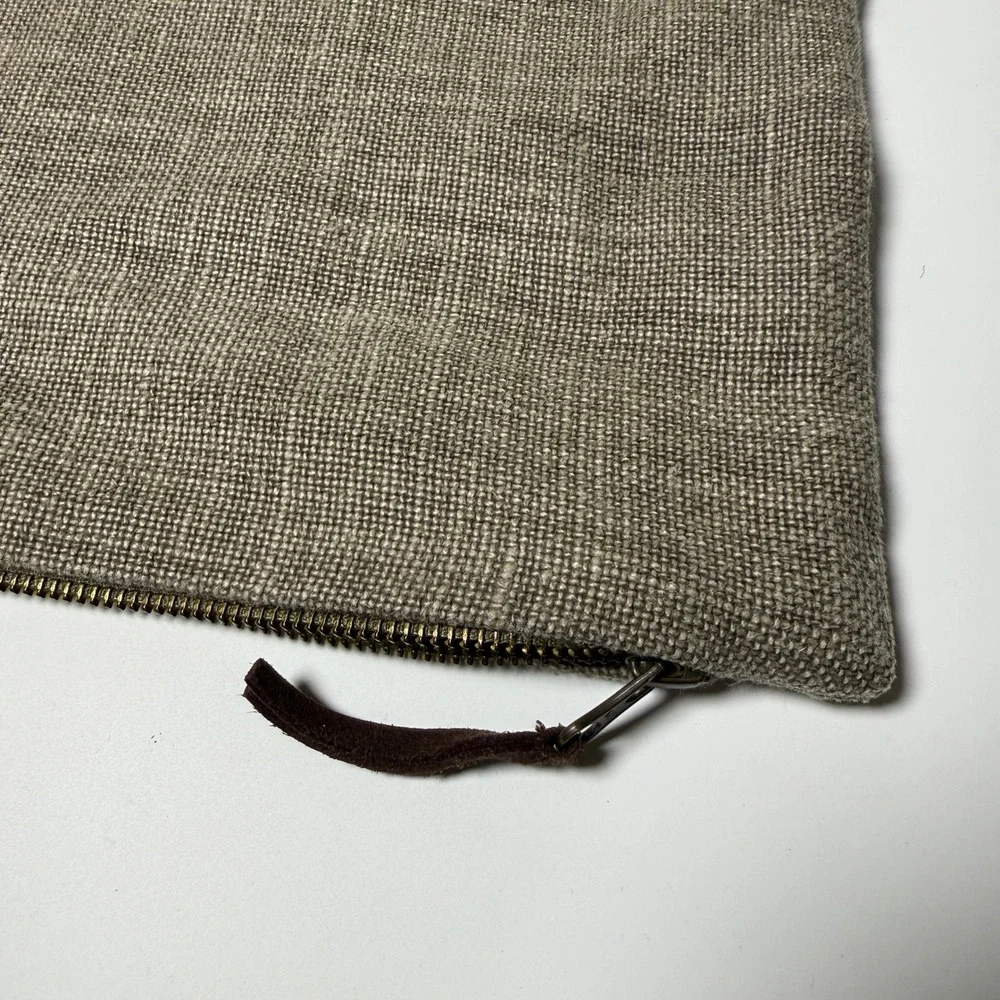 Pottery Barn‎ Linen Square Pillowcase 24x24 Brown Tan Zipper Luxury Home Decor